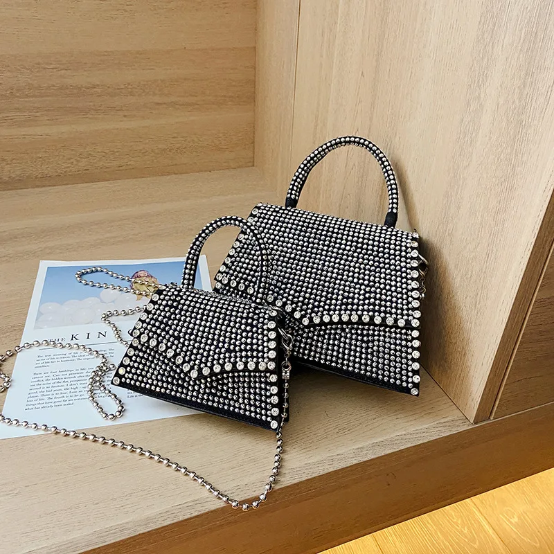 

Popular bright diamond small handbag fashion all-match shoulder bag mini chain small square bag, Picture