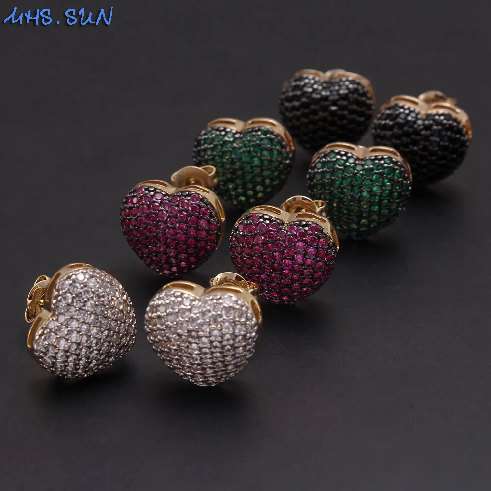 

MHS.SUN Women Cubic Zircon Earrings Fashion Heart Stud Earrings 18K Gold Plated Copper Piercing Jewelry Valentine's Day Gifts