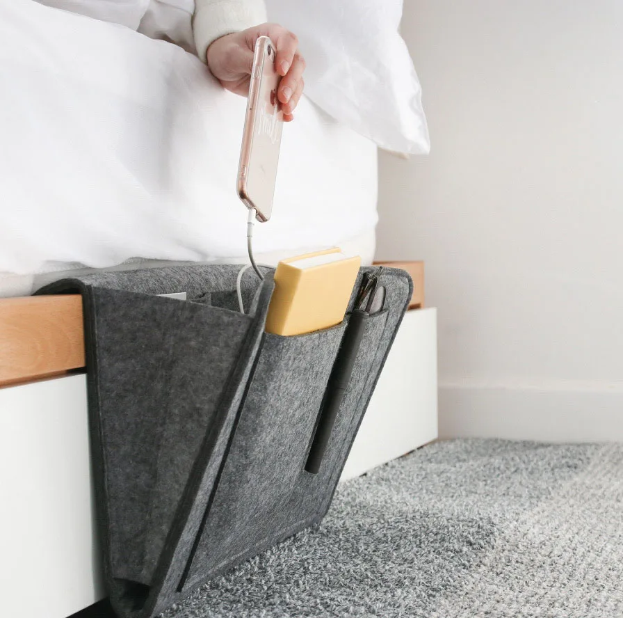 

Felt Bedside Storage Bed Bedroom Organizer, Gray,black