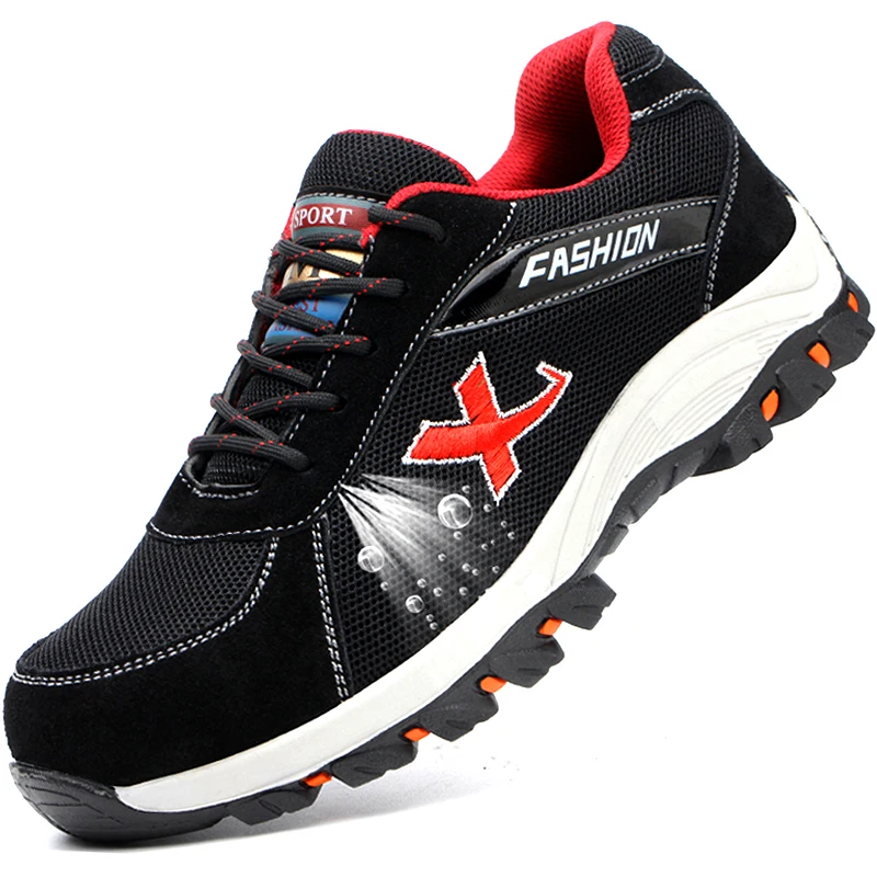 

Pass the security gate safety shoes leather black, Red or black