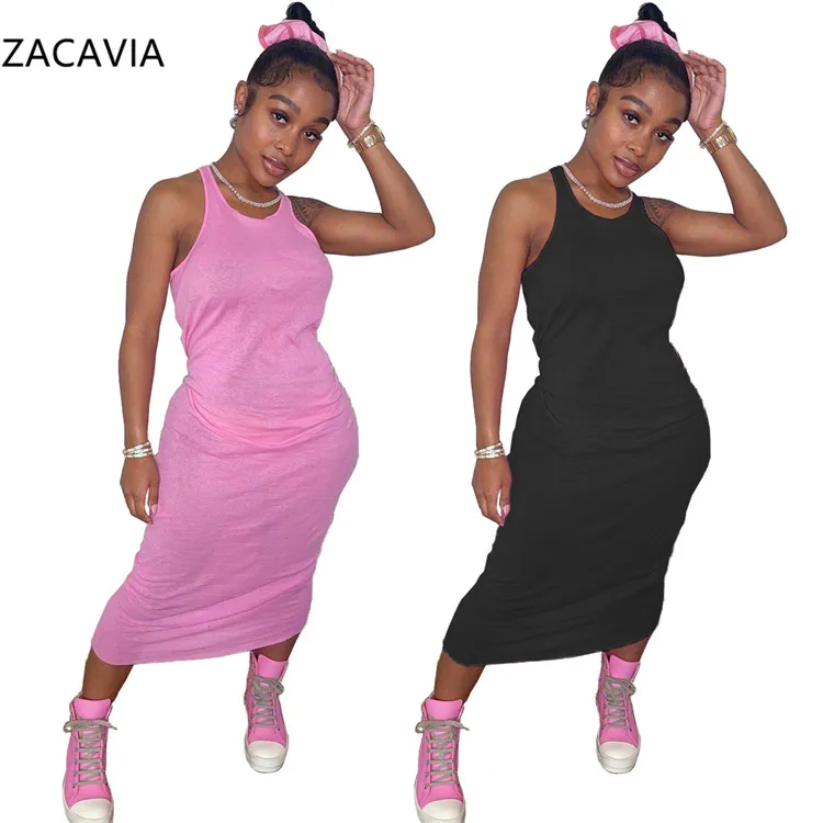 

ZACAVIA Fashion Casual Women's Dress with Solid Color Faux Cotton Pull Frame Women Dress, As pic