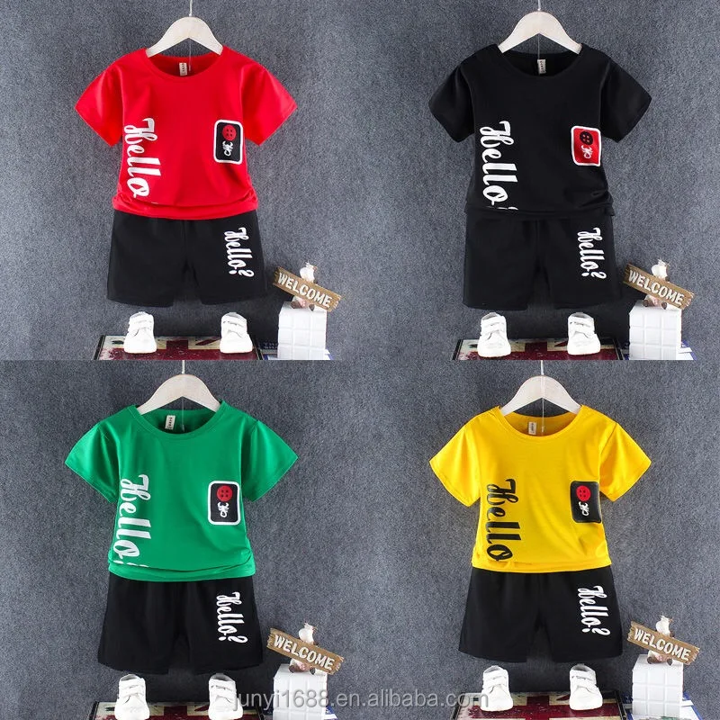 

100% cotton soft touch short sleeve little boysl shorts cute baby print set