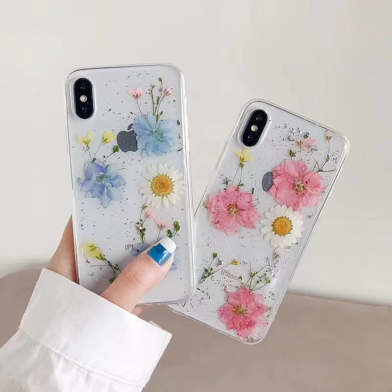 

Real Pressed Dried Flower Phone Case For iPhone XS Max TPU Clear Floral Cover Cases