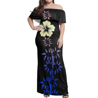 

1 MOQ Drop Shipping High Quality Polynesian Samoan Tribal Design Custom Elegant Women Dress Casual Ruffle Off Shoulder Dresses