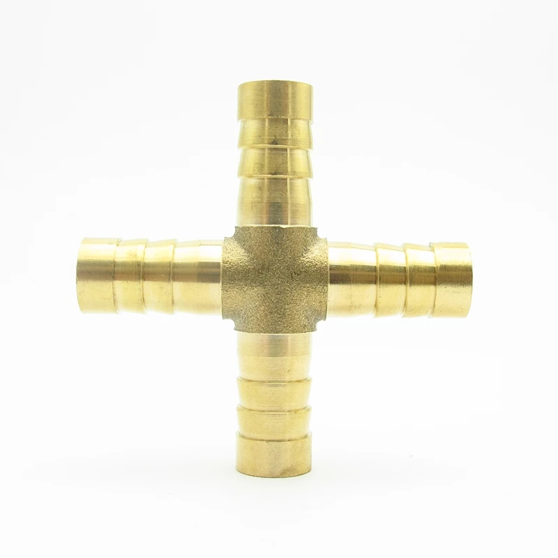 

10mm Hose Barb Equal Cross 4 Way Brass Barbed Pipe Fitting Coupler Connector Adapter For Fuel Gas Water