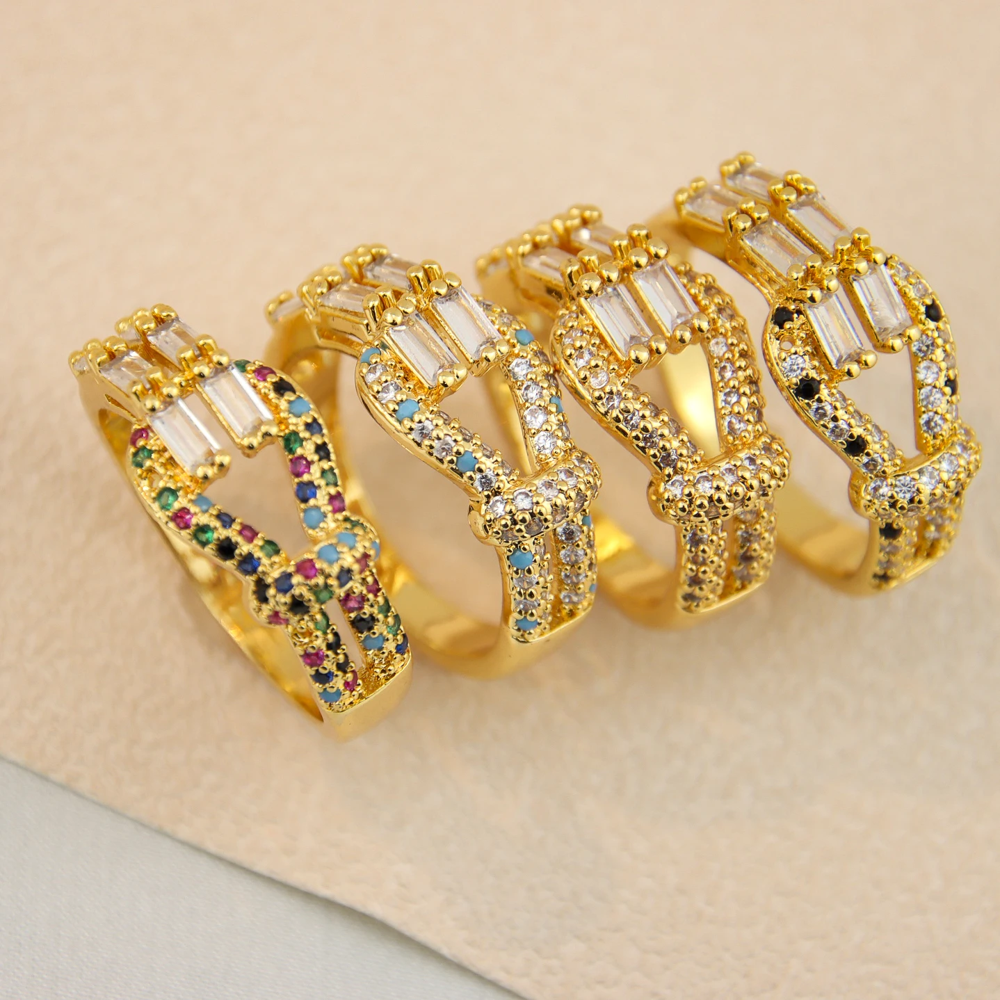 

2022 Hot Style Colorful Rings Brass Gold Plated Zirconia Pave Gold Rings for Women