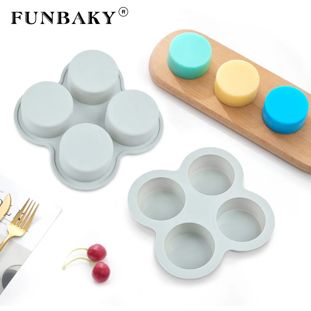 

FUNBAKY JSC3254 Baking mold cup cake mould 4 cavity body soap cylinder candle mold silicone mini cake molds handcraft making kit, Customized color