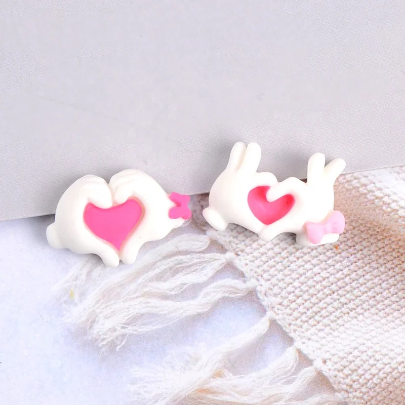 

Paso Sico 14*22mm White Pink Cute Kawaii Heart Love Hand DIY Nail Art Resin Charms Super Cute Design for Valentine's Day