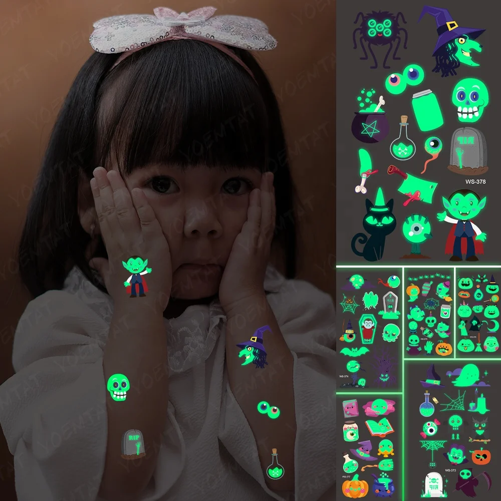 

Small wholesale children cartoon tatoo dark glowing tattoo sticker for halloween, Cmyk