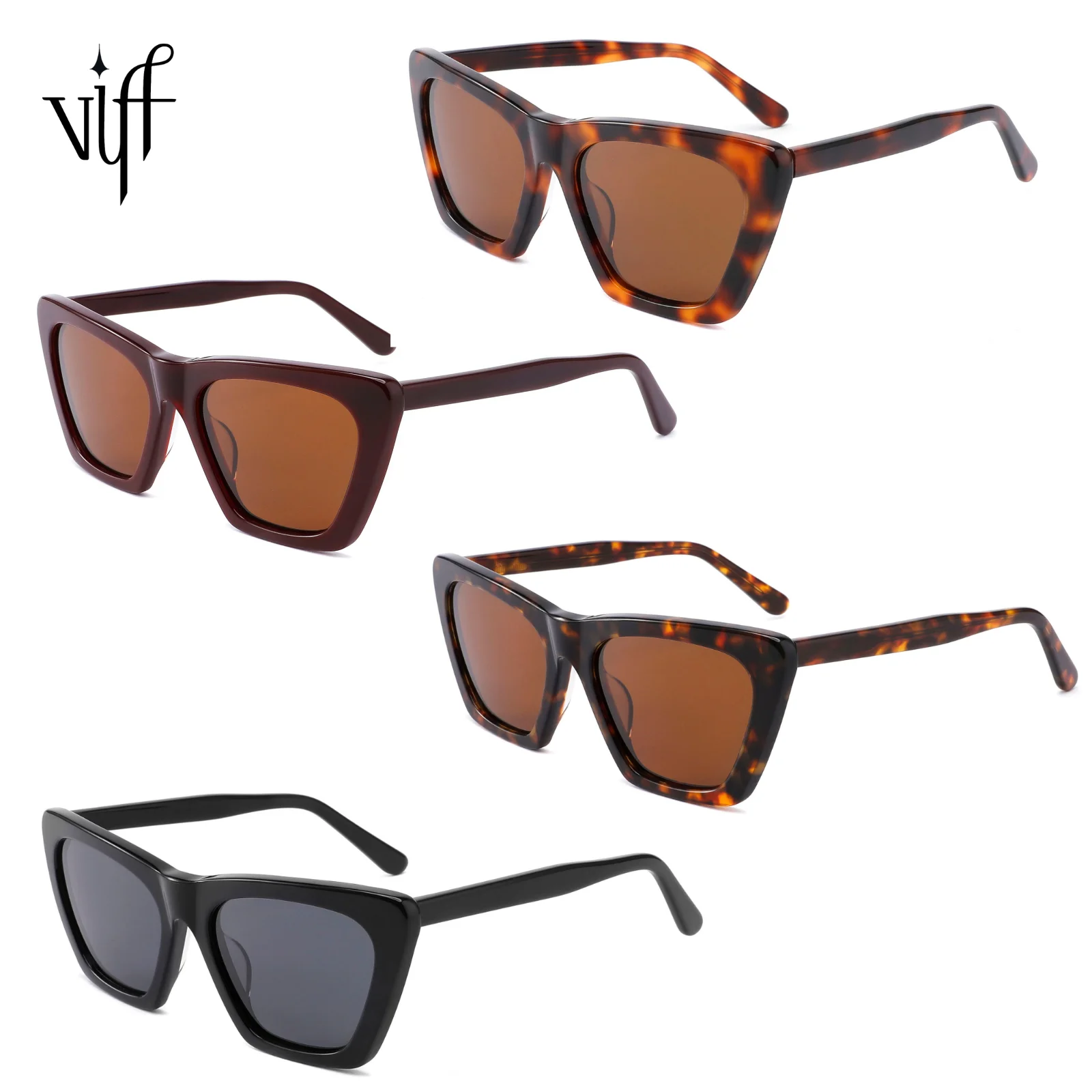 

VIFF FG1233 Acetate Drak Brown Color Square Shape Handmade Eyeglasses Unisex High Quality Manufactures Fashion Sunglasses 2021