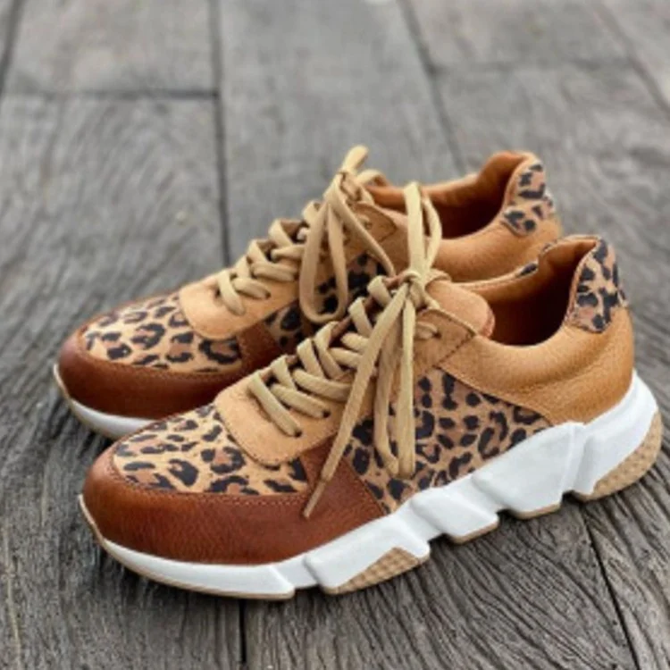 

2021 Sneakers Women Popular Casual Sports Shoes Womens Leopard Print Shoes, Brown