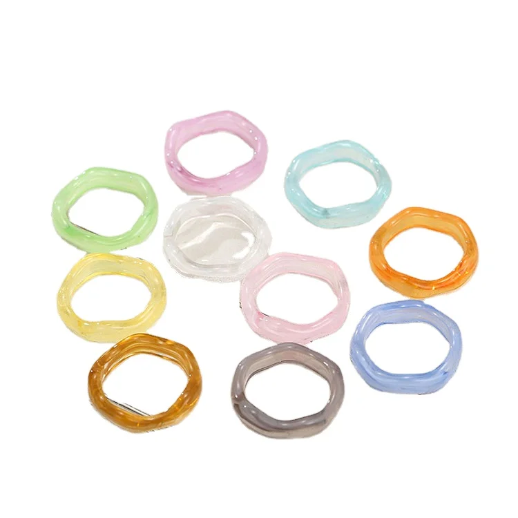 

Y2K Fashion Style Trendy Geometric Stacked Candy Color Resin Acrylic Rings, As the picturs