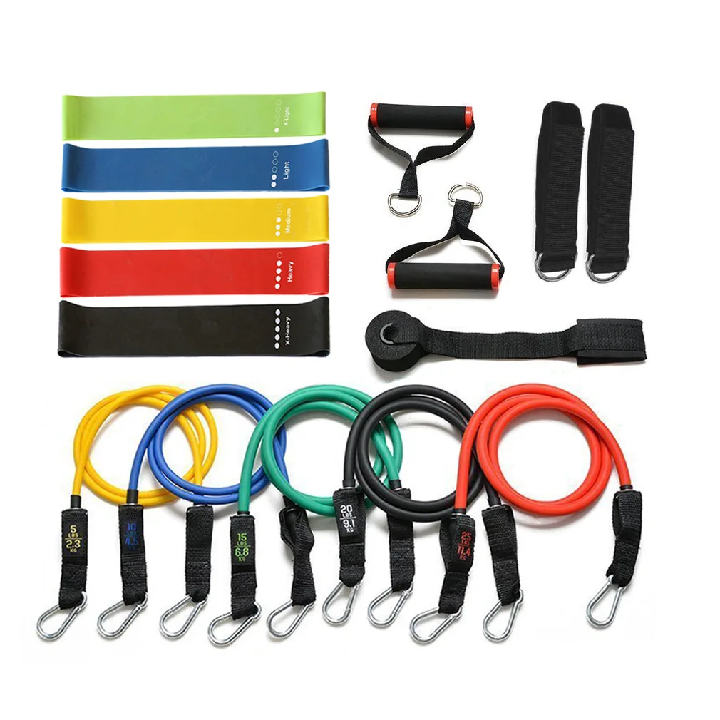 

Fitness Yoga Home Gym Equipment Workout Stackable Up to 150lb 11pcs Exercise Resistance Tubes Bands Set with Door Anchor Handles, Can be customized