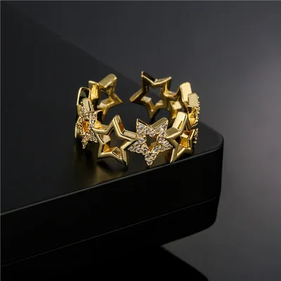 

2021 Newest 18K Gold Plated Rhinestone Crystal Star Rings Shiny Zircon CZ Star Finger Rings For Girls