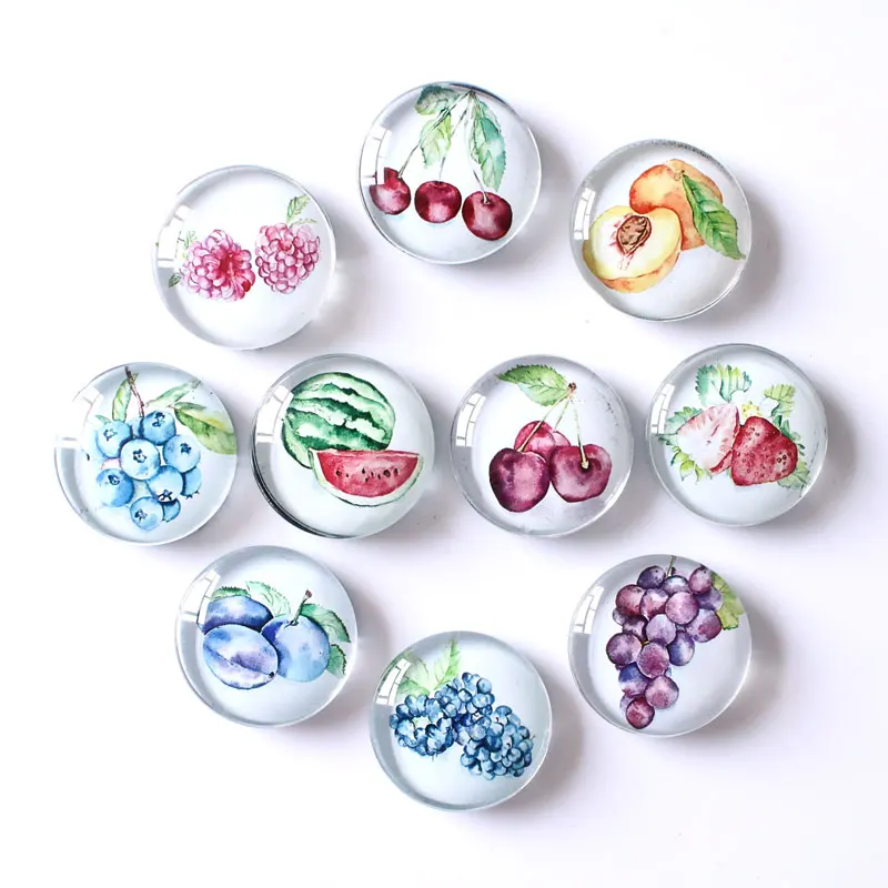 

Painting Rubber Refrigerator Magnet Hand Drawn Fruits Round Glass Fridge Magnets For Home