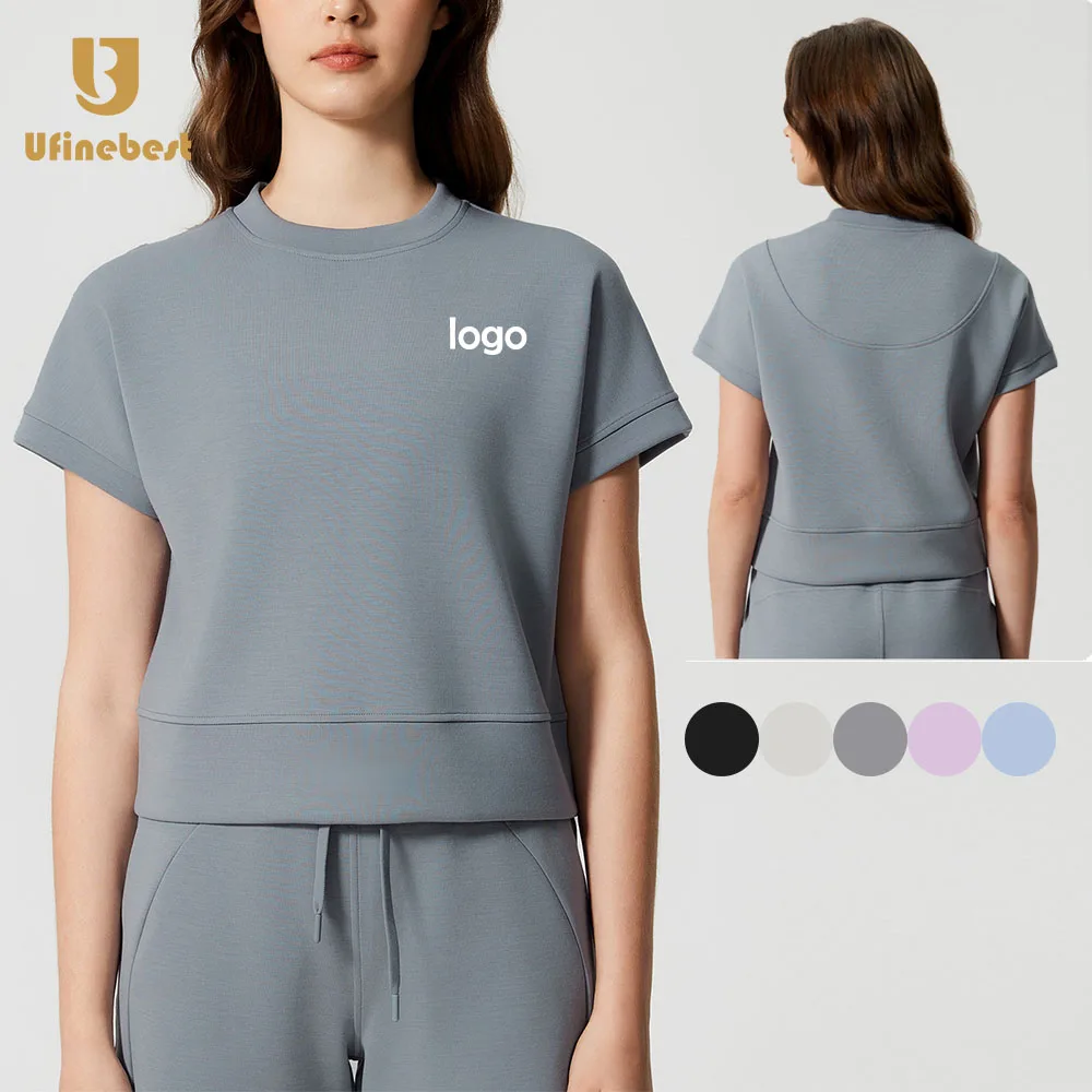 Breathable Wholesale Yoga Wear Drop Shoulder Crew Neck Fitness Womens Top Loose Sports Shirt Short Sleeve Gym T Shirt