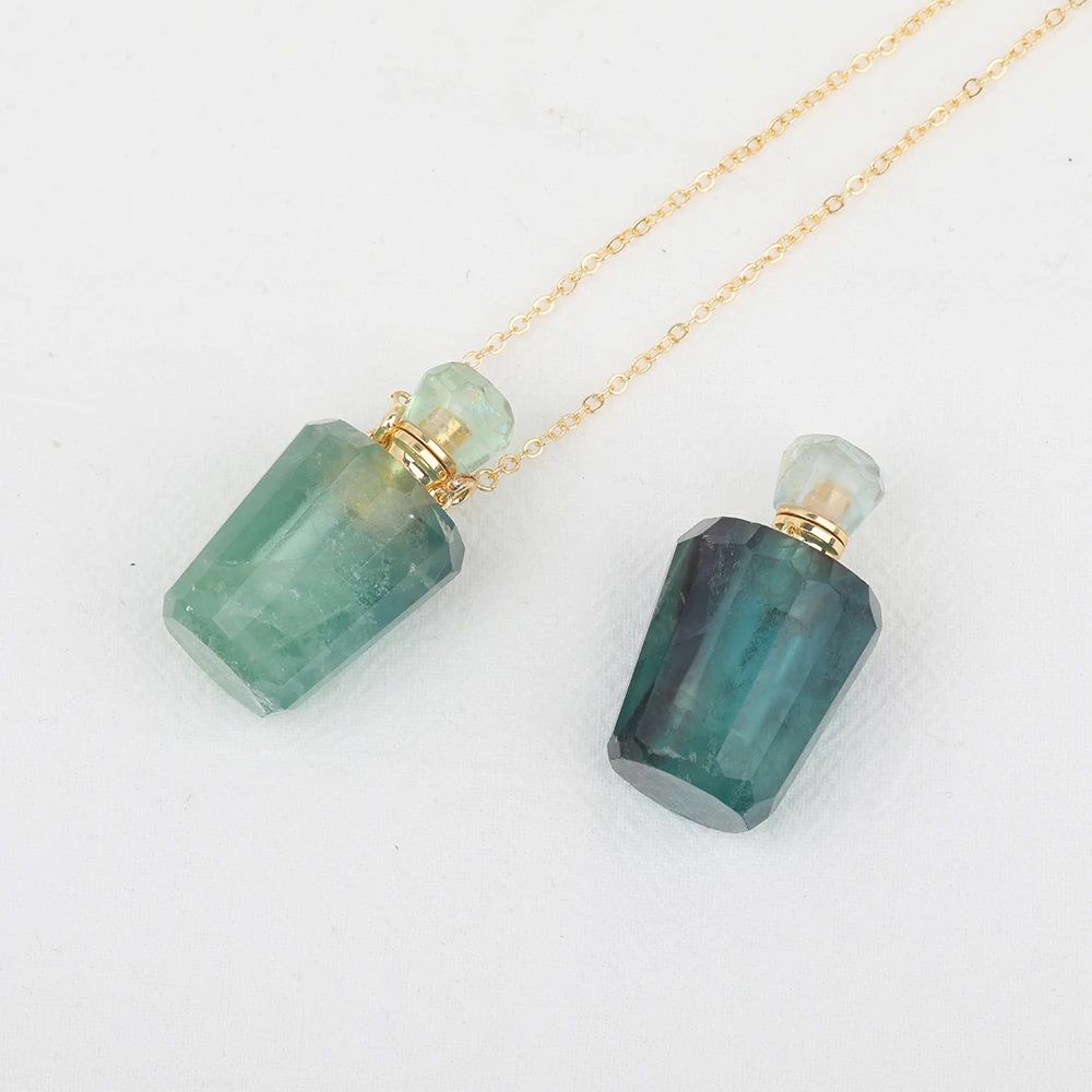 Natural Brilliant Stone Perfume Aromatherapy Essential Oil Bottle Pendant Women Necklace