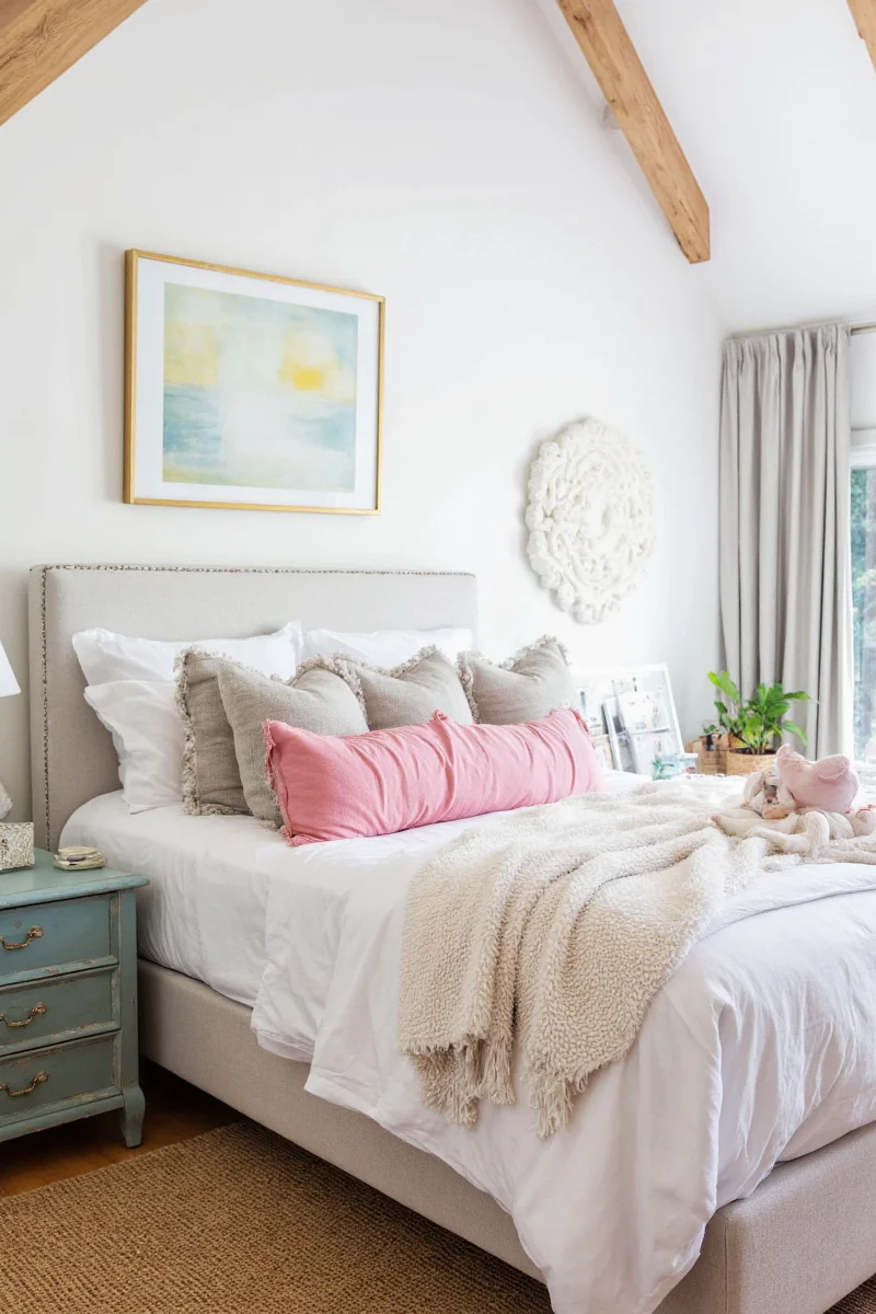Neutral color palette with pops of color in decor