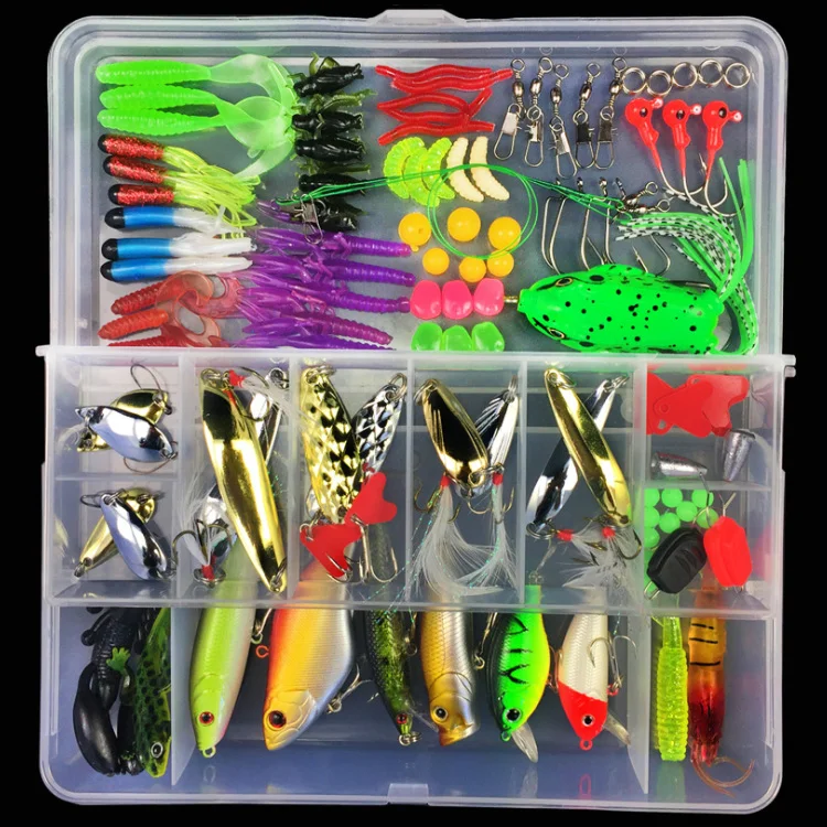 

WEIHE 106pcs amazon Customized Fishing Tackle Box Hard Soft Fishing Lure Accessories Hooks Swivels Fishing Lures Kit combo