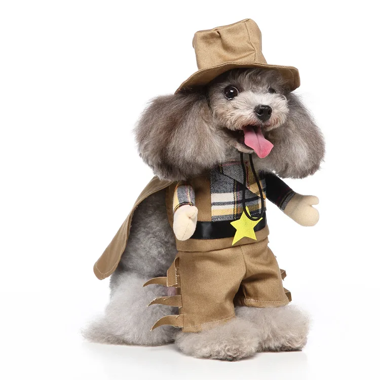 

2PCS Cowboy Pet Costume Puppy dog Halloween Christmas Gift Puppy Dog Clothes, Khaki