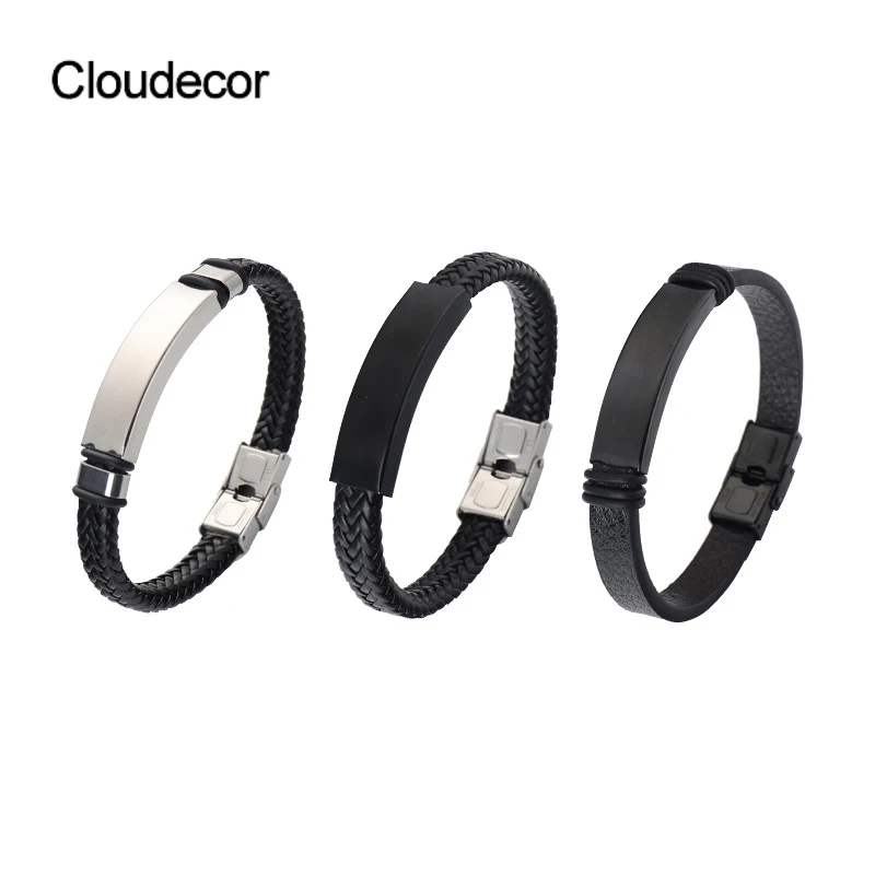 

Men Braided Leather Bracelet Stainless Steel Charm Bangle PU Classical Brand Jewelry Sublimation Jewelry Blanks Charm Bracelet, Steel/gold/rose gold