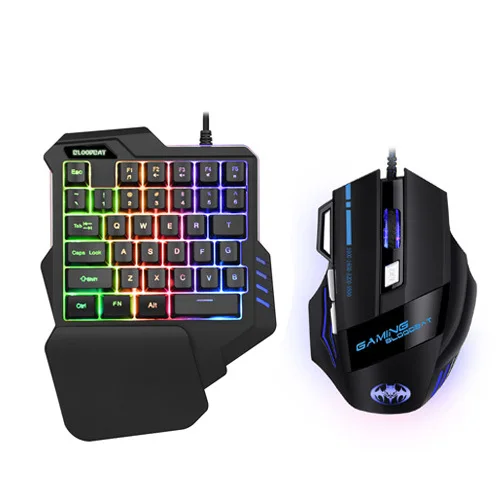 

35 key portable mini USB wired keyboards with wrist rest set rgb luminous one hand gaming mechanical keyboard mouse combos, Rgb luminous color