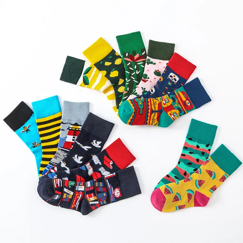 

Jingwen OEM Calcetines Felices AB Asymmetry Crew Cotton Socks For Kids