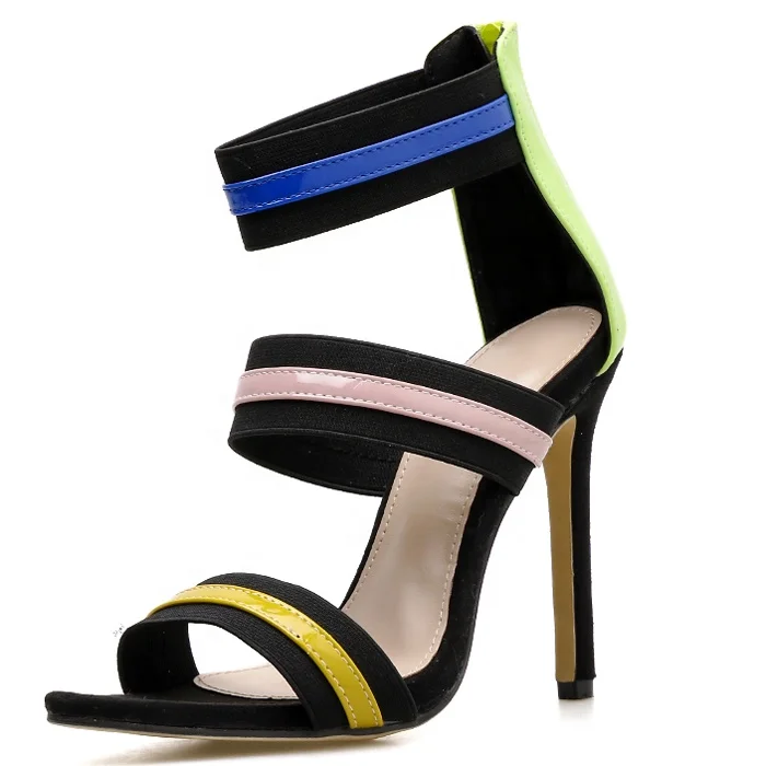 

Sexy 3 Colorful Bands Women's Dress Sandals Ladies High Heel Pontied toe Sandals Stiletto Summer Dating Party Prom Pumps, Black