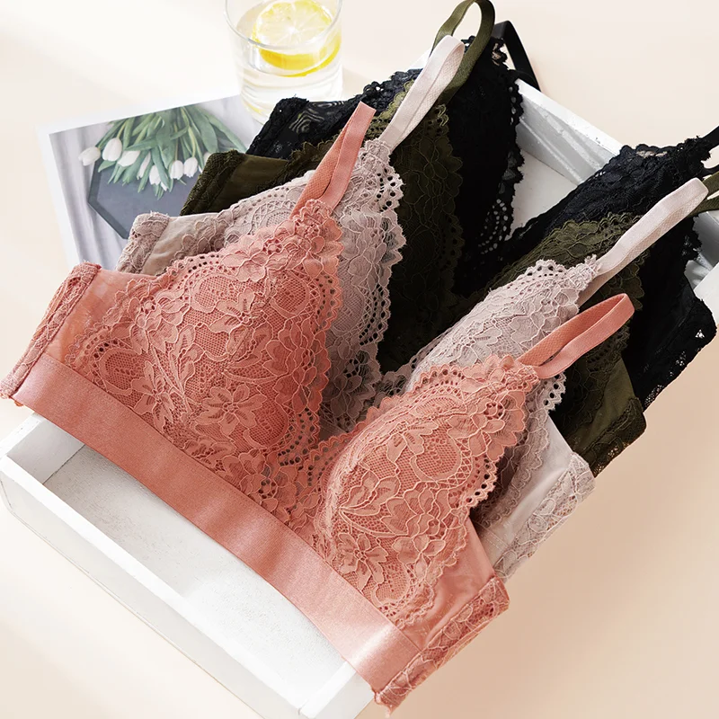 

French Deep V No Steel Ring Triangle Cup Lace Sexy Girl Bra