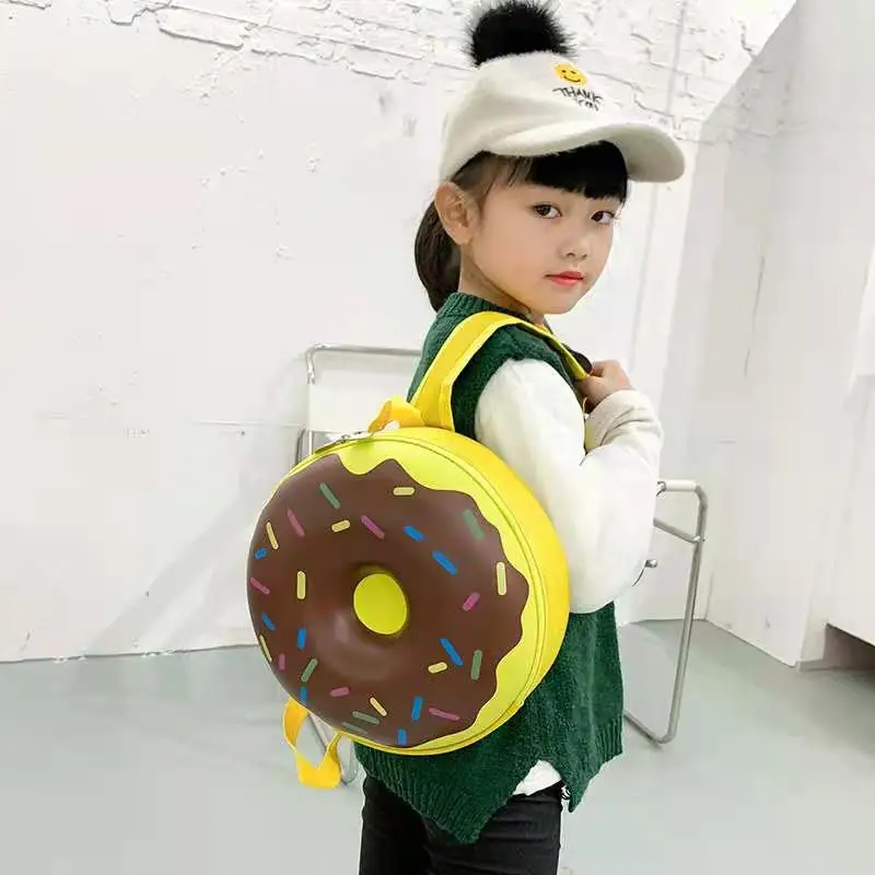 

New design cartoon cute children bookbags round shape donuts backpack kid school bag, 6colors