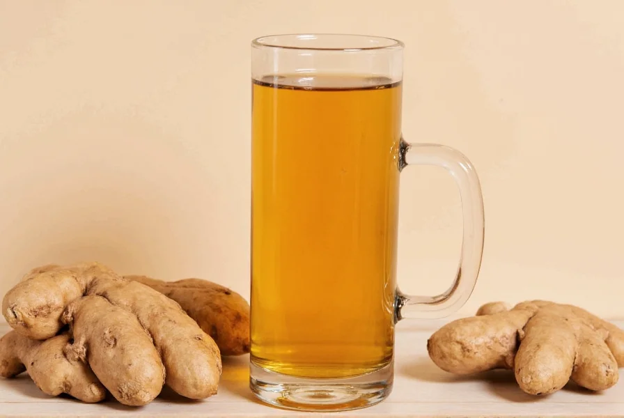 Fresh ginger root slices boiling in a small pot of water with steam rising, close-up photography