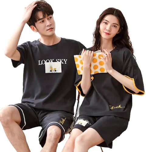 

2021 new design contrast color black classic plus size cotton couples set home degree pajamas for ladies, Customized color