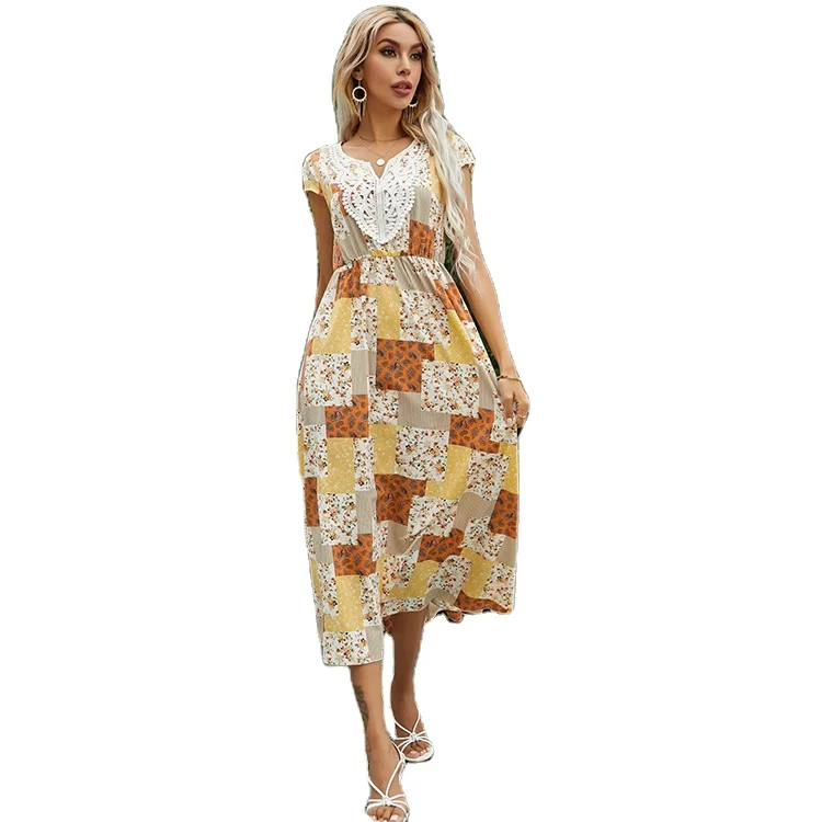 

Hot sale Casual Long summer dress 2022 V-neck Short Sleeve Dress
