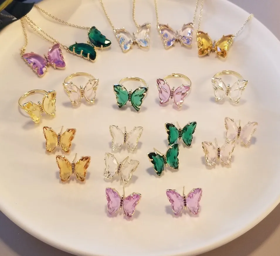 

Diamond earrings,butterfly rings, Butterfly jewelry set, As picture