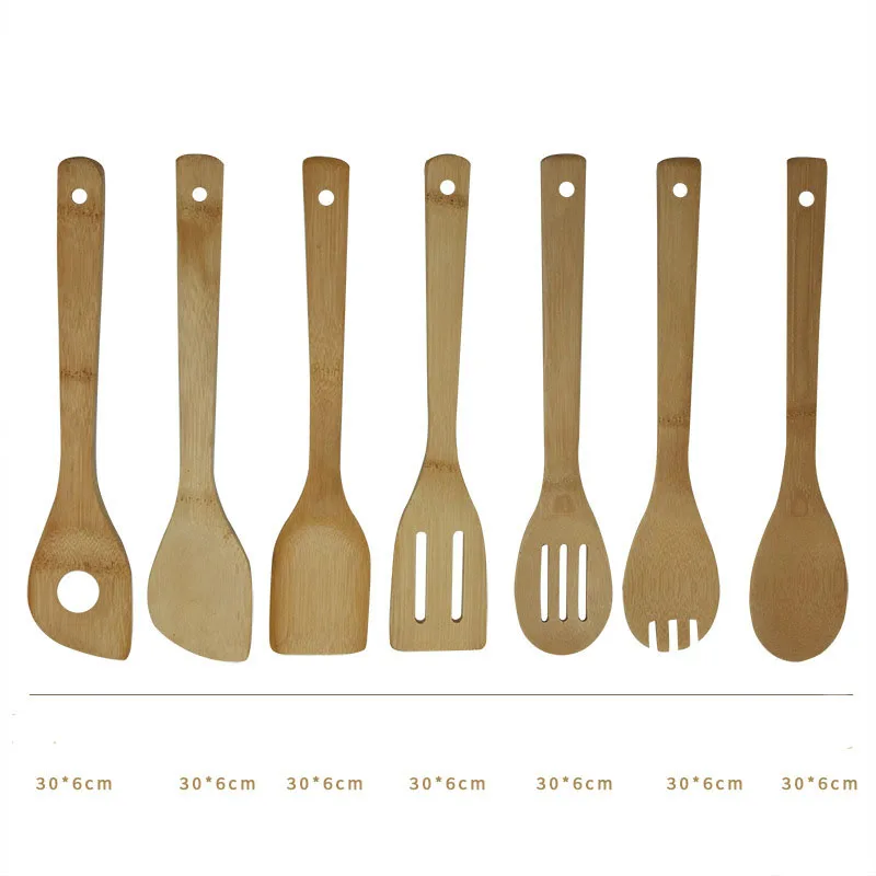 

Bamboo Cooking Utensils Sets Bamboo Spoon Shovel Cooker Seven Sets of Kitchen Utensils, Wood