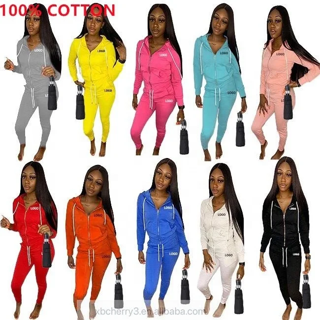 

Low MOQ Custom logo tracksuit Women jogger pants women two piece pants set