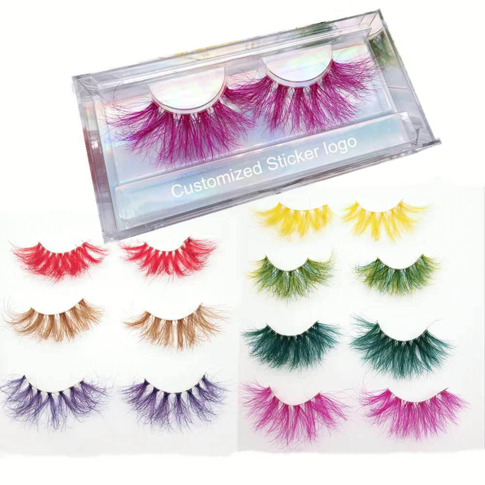 

Wholesale New lashes Professional Beautiful 3D Color 25mm Mink Lashes colorful eyelashes mink effect false eyelashes