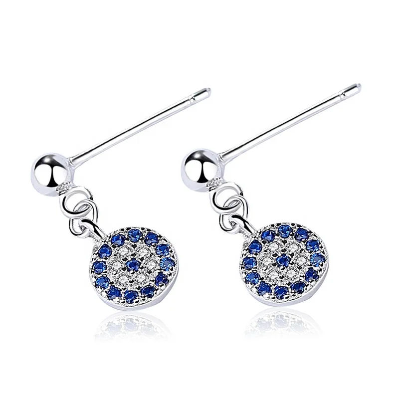

silver 925 round eye stud earrings with blue white cubic zirconia