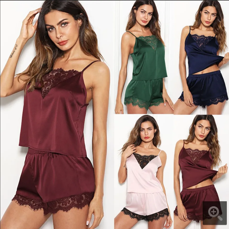 

Sexy Women'S Lace Sleepwear 2021 Luxury Satin Lace Pajamas Set Home Choice Pyjamas Clothing Women'S Plus Size Sleepwear