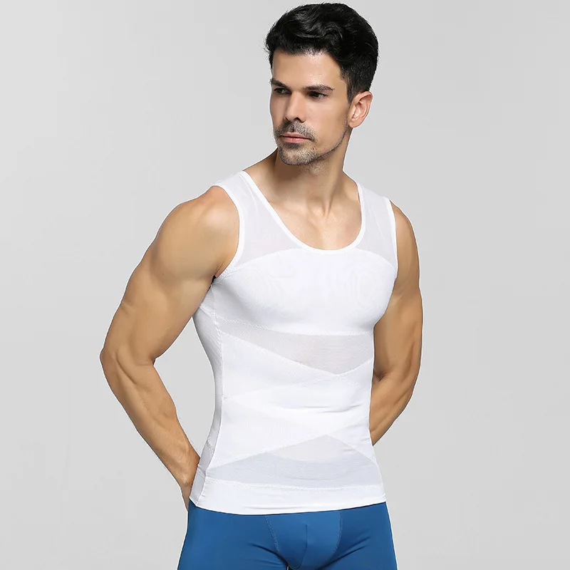 Men Tank Top Abdomen Double Compression Shirt Slimming Body Shaper Vest Tummy Belly Hiding Underwear
