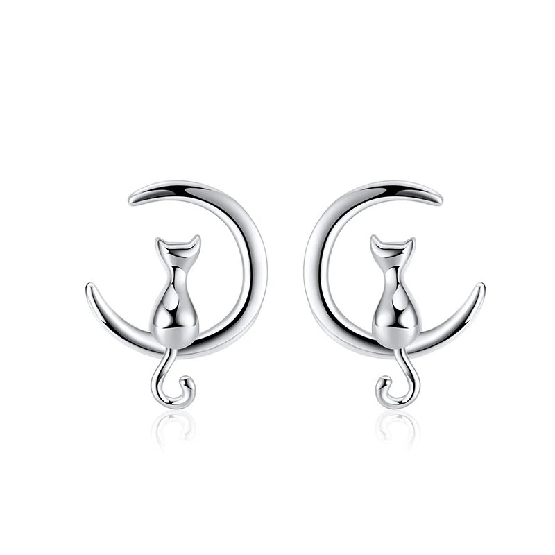 

RINNTIN SE329 fashion cat ear rings korean jewelry 925 sterling silver stud earings