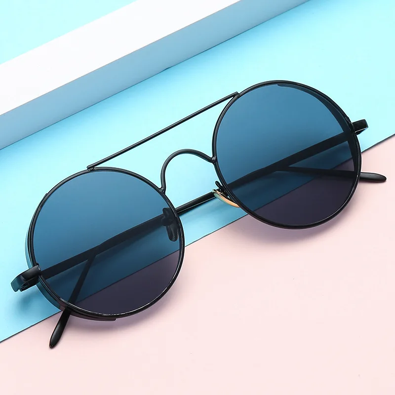 

Wholesale New Fashion Double Beam Round Frame Dazzling Metal Mens Glasses Luxury Sunglasses