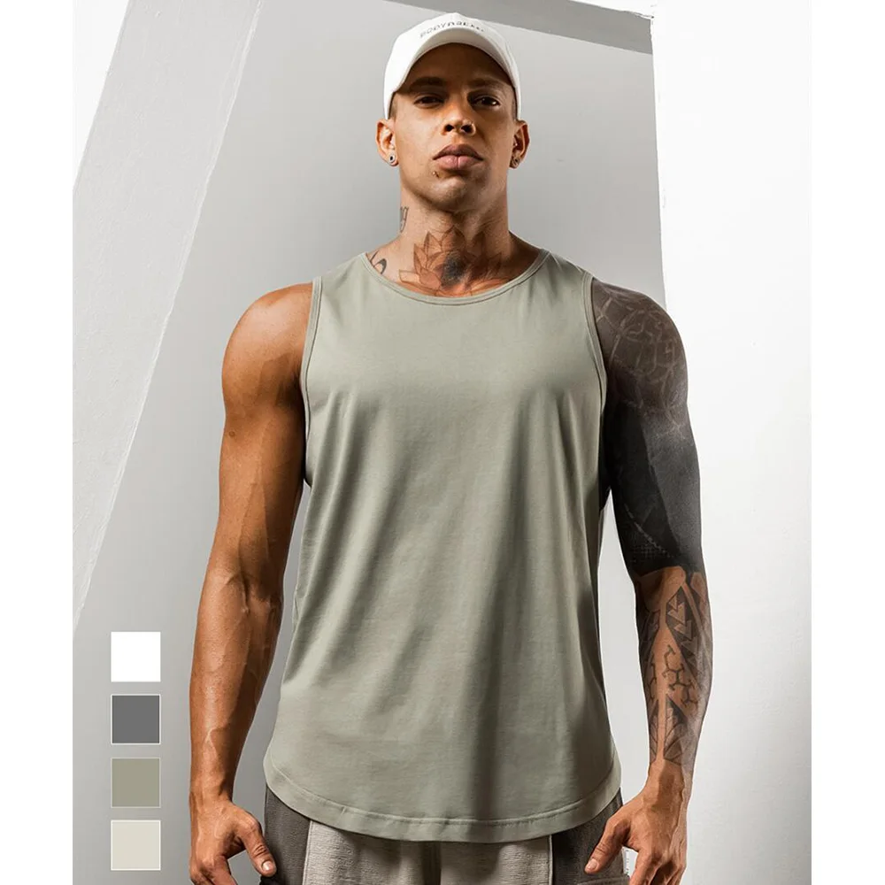 

2021 custom summer cotton men gym workout tank tops, singlet gym sleeveless undershirt stringer workout back tank top