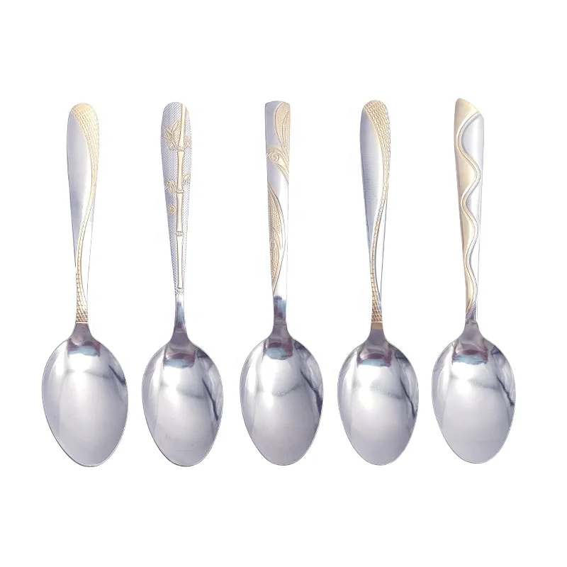 

New arrival High Quality Cheap Hotel stainless steel gold-filled spoons Metal rice Spoons Flatware Set, Gold-filled plating
