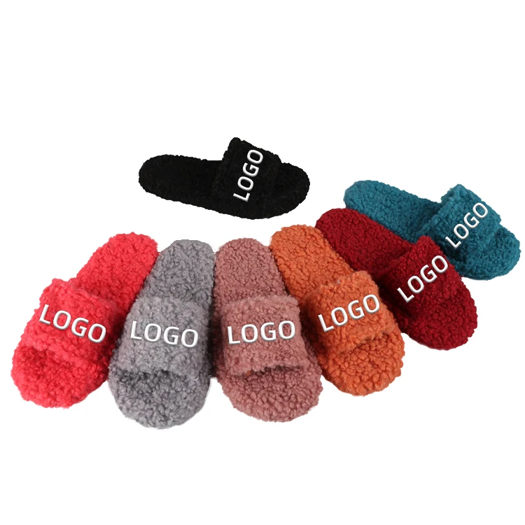 

wholesale fashion fluffy fur slippers for women and ladies outdoor plush faux fur slides footwear ladies sandals, Customized color