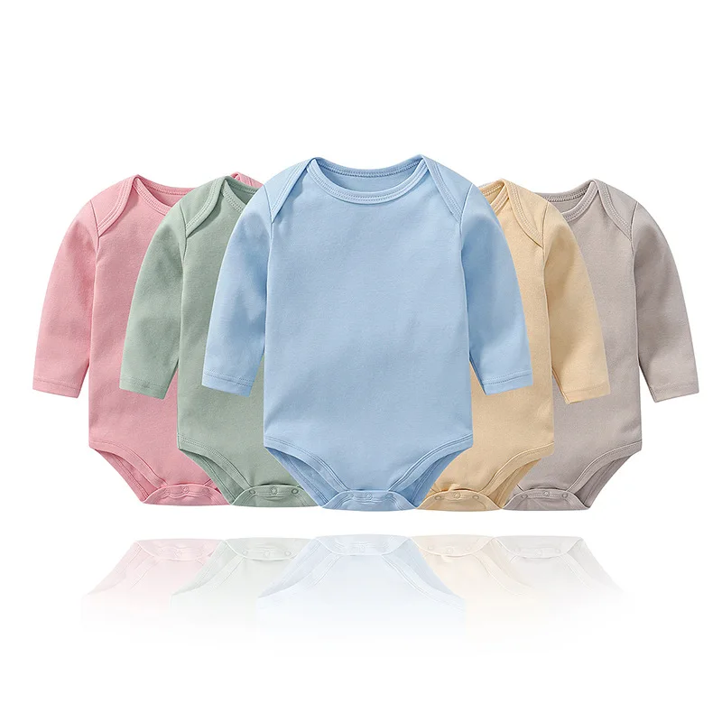

Hot Sale Long-Sleeve 100% Cotton Baby Bodysuit Multi-color Unisex Baby Solid Boy Rompers