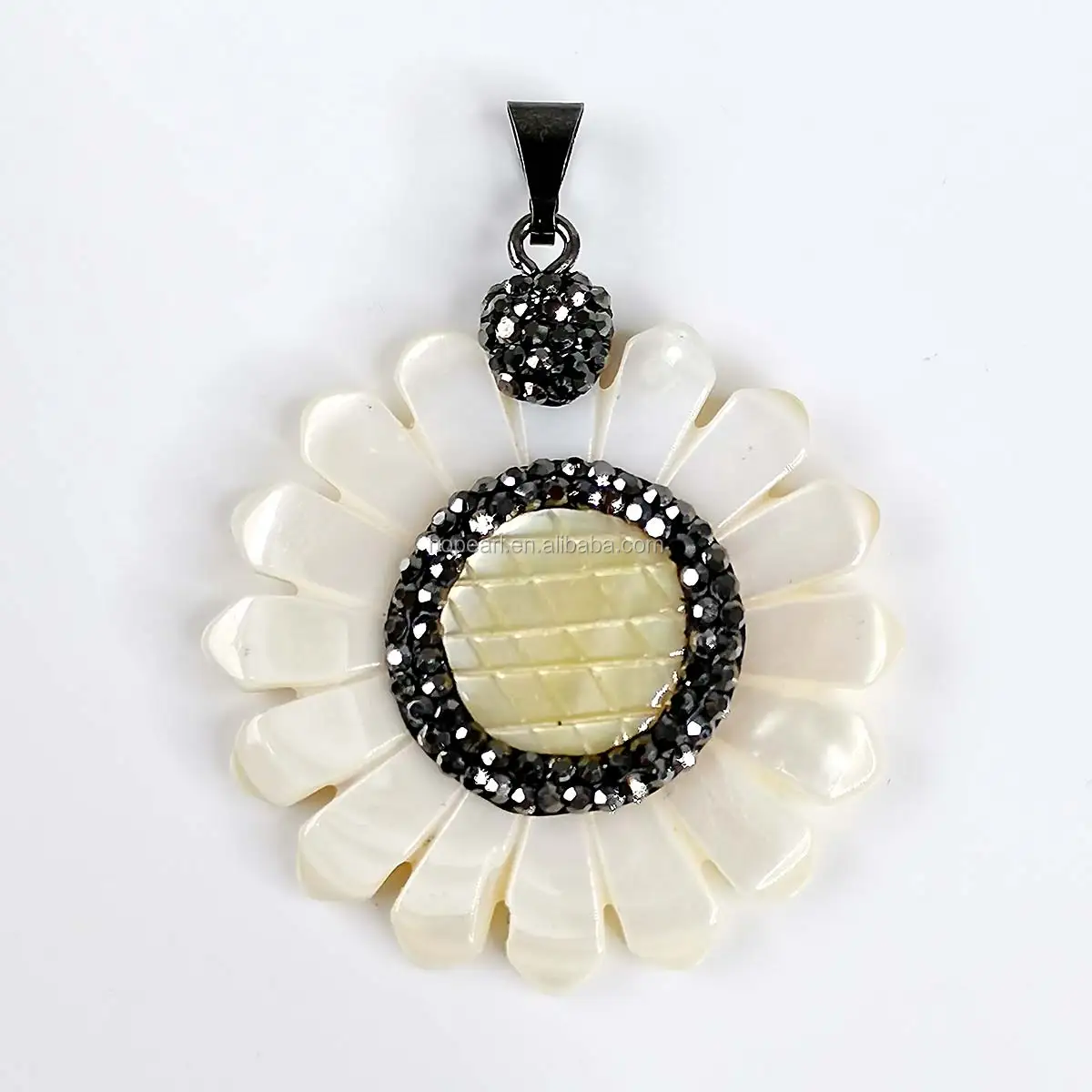 

MOP194 Sunflower Pendant Natural Ivory White Mother Of Pearl Shell Handmade Metal Crystal Women Jewelry