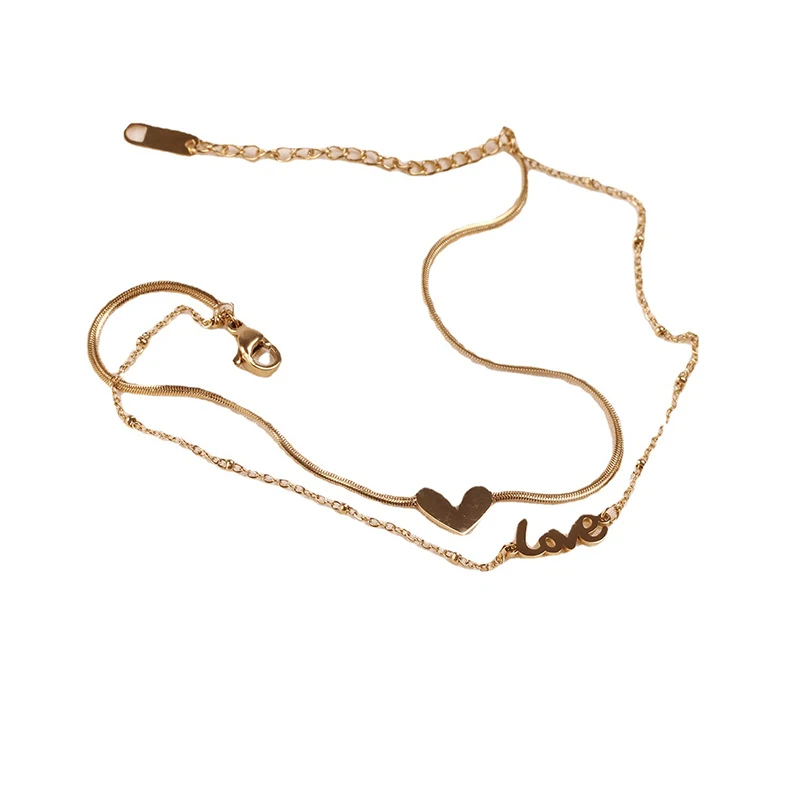 

Best-Selling Stainless Steel Adjustable Gold Chain Anklet Fashion Simple Love Heart Anklet for Women, Picture shows