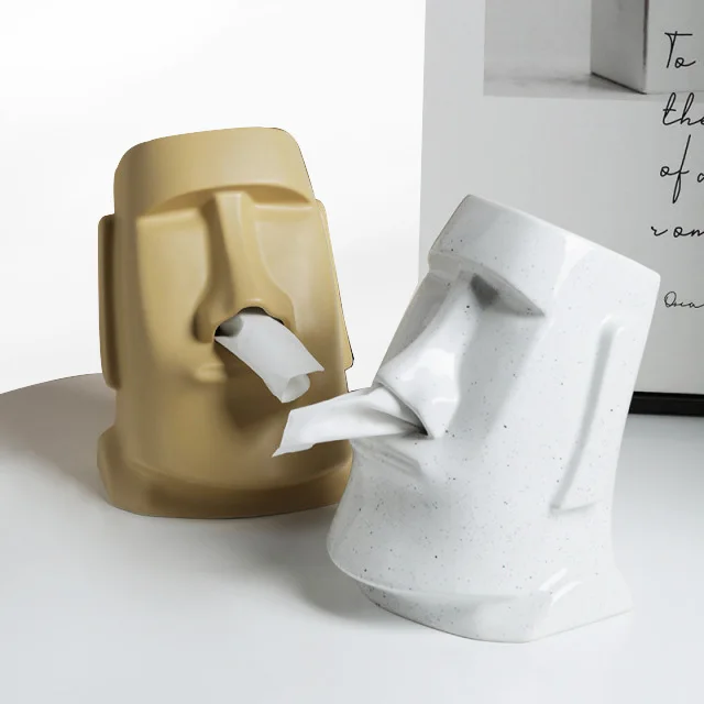 

Home Decoration Ceramic Nordic Personality Pumping Tissue Box Statue Nostril Living Room Table Carton Storage Decoration, Milk tea color/white/matcha color/silver
