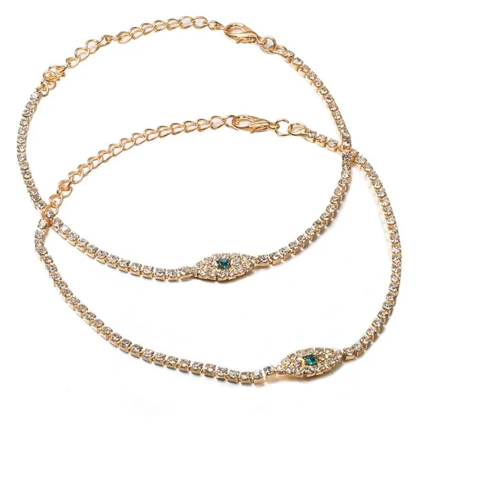 

Eyes Shape Beach Foot Jewelry Adjustable for Women and Girls Anklets Shiny Crystal Diamond Eyes Link Chain Ankle, Gold